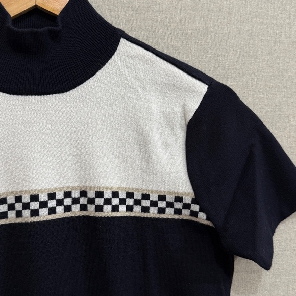 Emma James Checkered Flag Sweater Mockneck Short Sleeve Small - Picture 2 of 6